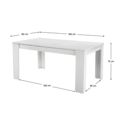 BPS-koupelny Jídelní stůl, bílá, 140x80 cm, TOMY NEW