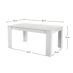 BPS-koupelny Jídelní stůl, bílá, 160x90 cm, TOMY NEW