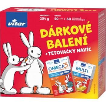 VITAR Kids Omega 3 (60ks) + Multivitamin (50ks) Dárkové balení + tetovačky NAVÍC