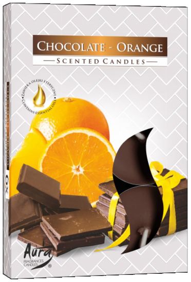 MaxOFFICE Vonná čajová svíčka Čokoláda-Pomeranč 6 ks v krabičce p15-340