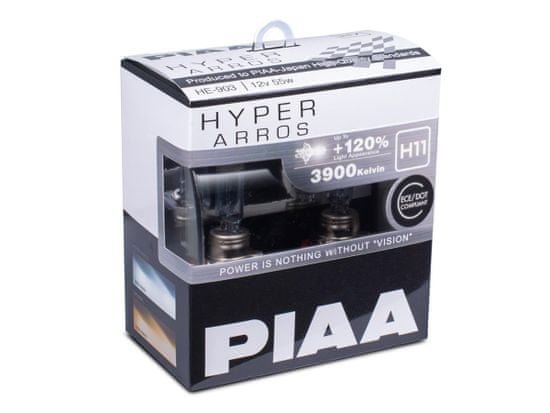 PIAA autožárovky Hyper Arros 3900K H11 - o 120 % vyšší svítivost, zvýšený jas