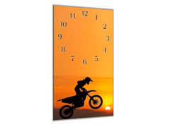 Glasdekor Nástěnné hodiny motocross v západu slunce 30x60cm - Materiál: kalené sklo