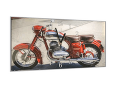 Glasdekor Nástěnné hodiny červená motorka ČZ 30x60cm - Materiál: plexi