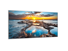 Glasdekor Nástěnné hodiny západ slunce na oceánem - Materiál: kalené sklo
