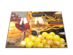 Glasdekor Skleněné prkénko sklenice vína a hrozny - Prkénko: 40x30cm