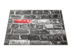 Glasdekor Skleněné prkénko šedá cihlová zeď, červený detail - Prkénko: 40x30cm