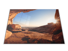 Glasdekor Skleněné prkénko skály v západu slunce - Prkénko: 40x30cm