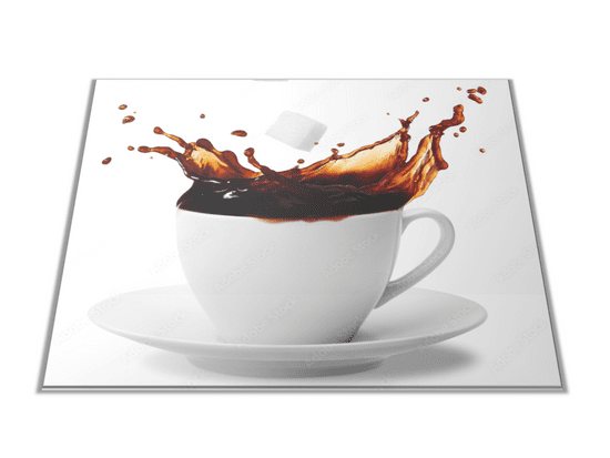 Glasdekor Skleněné prkénko káva s cukrem v bílém hrníčku