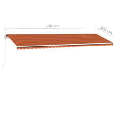 Vidaxl Volně stojící ručně zatahovací markýza 600x300 cm oranžovohnědá