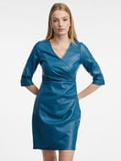 Orsay Modré dámské koženkové šaty 38