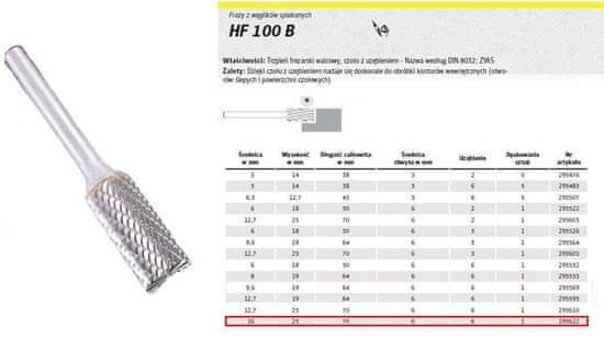 shumee KLINGSPOR FRÉZA NA KOV HF 100 B FI=16,0x25mm STOPKA 6mm TYP ZYAS, VÁLC.