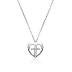 NUBIS Střibrný náhrdelník srdce s křížkem