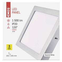 Emos LED svítidlo PROFI stříbrné, 23 x 23 cm, 18 W, neutrální bílá