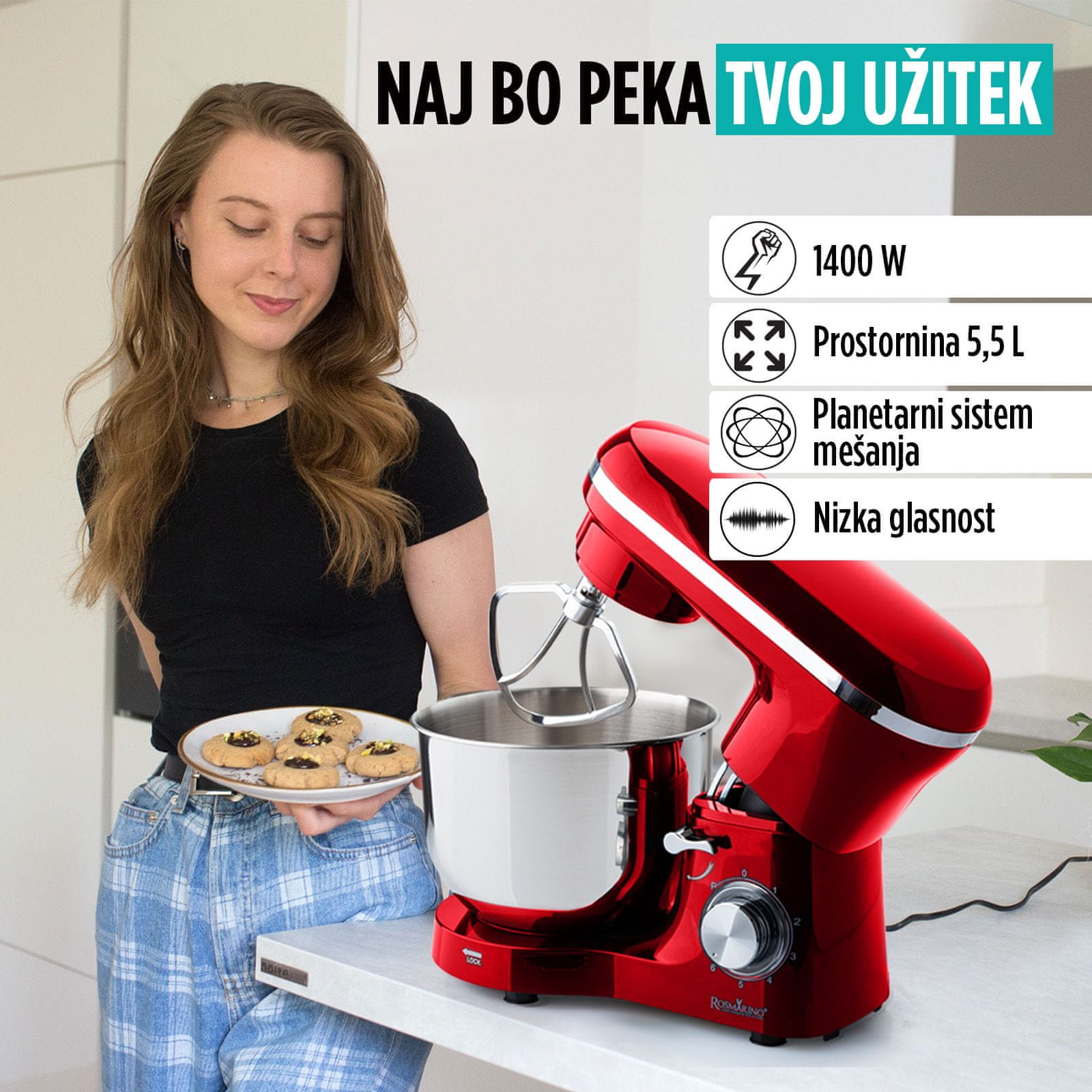  Rosmarino Infinity Pro kuhinjski robot, 1400 W, rdeč 