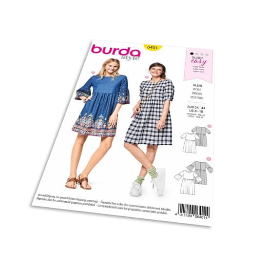 Burda Střih Burda 6401 - Letní šaty, pohodlné šaty, flanelové šaty