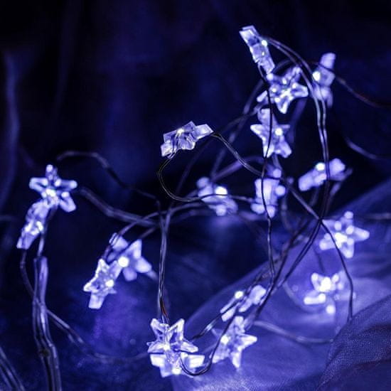 DecoLED DecoLED LED světelný řetěz na baterie - hvězdičky, ledově bílá, 20 diod, 2,3 m