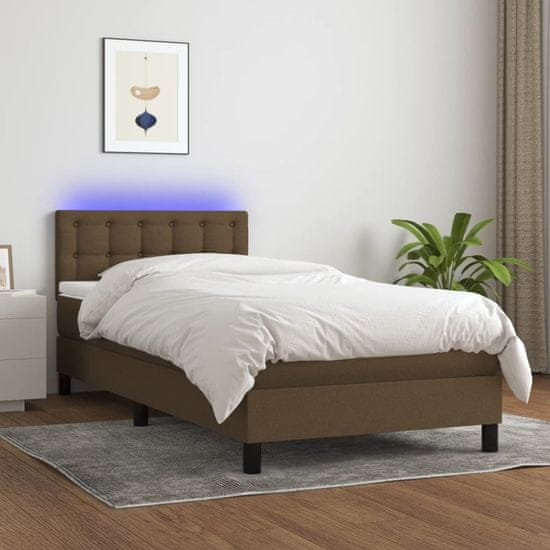 Greatstore Box spring postel s matrací a LED tmavě hnědá 80x200 cm textil