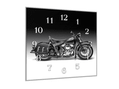 Glasdekor Nástěnné hodiny černá motorka 30x30cm - Materiál: kalené sklo