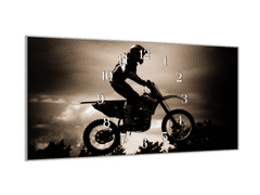 Glasdekor Nástěnné hodiny motorka cross 30x60cm - Materiál: kalené sklo