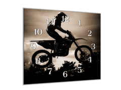 Glasdekor Nástěnné hodiny motocross 30x30cm - Materiál: kalené sklo