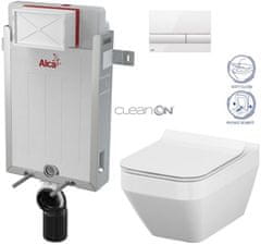 KOUPELNYMOST Alcadrain renovmodul - předstěnový instalační systém s bílým tlačítkem m1710 + wc cersanit cleanon crea čtverec + sedátko (AM115/1000 M1710 CR2)