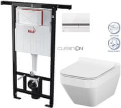 KOUPELNYMOST Alcadrain jádromodul - předstěnový instalační systém s bílým/ chrom tlačítkem m1720-1 + wc cersanit cleanon crea čtverec + sedátko (AM102/1120 M1720-1 CR2)