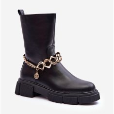 Kožené vysoké boty s řetězem Black velikost 39