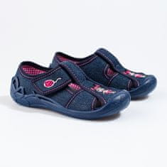 Námořnicky modré pantofle na suchý zip pro dívky velikost 22