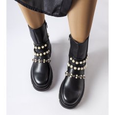 Černé boty zdobené perlami velikost 41