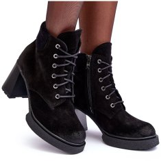 Šněrovací semišové boty na podpatku Black velikost 40