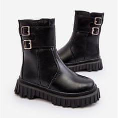 Dětské kožené boty s přezkami Black velikost 26