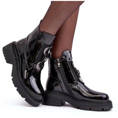 Lakované dámské boty s ornamentem černé velikost 41