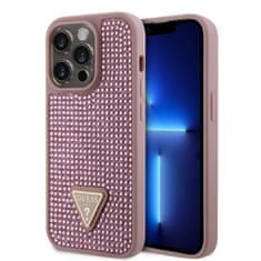 Guess  Rhinestones Triangle Metal Logo Kryt pro iPhone 15 Pro Pink