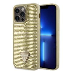 Guess  Rhinestones Triangle Metal Logo Kryt pro iPhone 15 Pro Max Gold