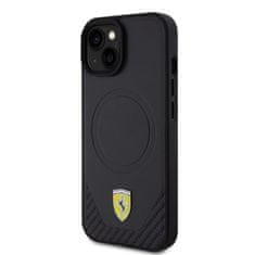 Ferrari  PU Leather Bottom Carbon MagSafe Zadní Kryt pro iPhone 15 Plus Black