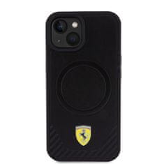 Ferrari  PU Leather Bottom Carbon MagSafe Zadní Kryt pro iPhone 15 Plus Black