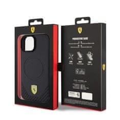 Ferrari  PU Leather Bottom Carbon MagSafe Zadní Kryt pro iPhone 15 Plus Black