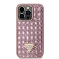 Guess  Rhinestones Triangle Metal Logo Kryt pro iPhone 15 Pro Pink