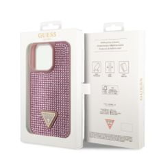 Guess  Rhinestones Triangle Metal Logo Kryt pro iPhone 15 Pro Pink