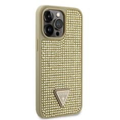 Guess  Rhinestones Triangle Metal Logo Kryt pro iPhone 15 Pro Max Gold