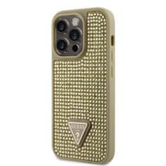 Guess  Rhinestones Triangle Metal Logo Kryt pro iPhone 15 Pro Gold