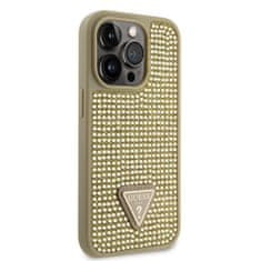 Guess  Rhinestones Triangle Metal Logo Kryt pro iPhone 15 Pro Gold