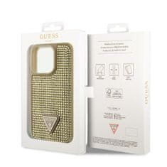 Guess  Rhinestones Triangle Metal Logo Kryt pro iPhone 15 Pro Gold