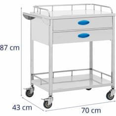 Greatstore Kosmetický laboratorní vozík STAL 2 police 2 zásuvky 70 x 43 x 87 cm 40 kg