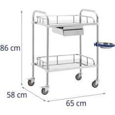 Greatstore Kosmetický laboratorní vozík na ošetření z oceli 2 police 1 zásuvka 65 x 58 x 86 cm 20 kg