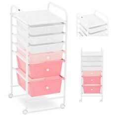 shumee Kadeřnický vozík do koupelny 6 zásuvek 36 x 32 x 76 cm - bílá a růžová barva