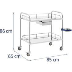 Greatstore Kosmetický laboratorní vozík na ošetření z oceli 2 police 1 zásuvka 85 x 66 x 86 cm 20 kg