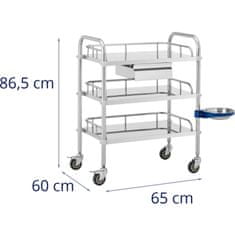 Greatstore Kosmetický laboratorní vozík na ošetření z oceli 3 police 1 zásuvka 65 x 60 x 86,5 cm 15 kg