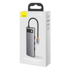 shumee Multifunkční HUB 8v1 USB USB-C PD 100W HDMI Čtečka karet SD a microSD 3x USB 3.2 RJ45 Šedý