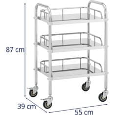 Greatstore Kosmetický laboratorní vozík na ošetření z oceli 3 police 55 x 39 x 87 cm 15 kg